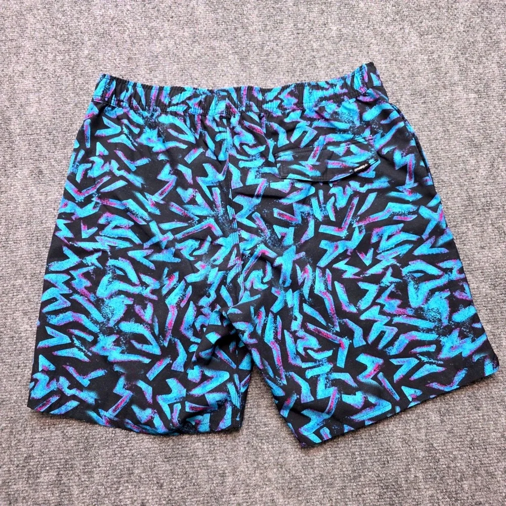 ONeill Men's Medium Blue Black Geometric Lightning Bolt Swim Trunks Board Shorts